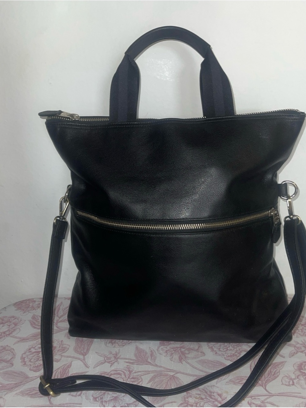 COACH LEATHER CHARLES FOLDOVER TOTE BAG UNISEX  BLACK - Picture 2 of 16